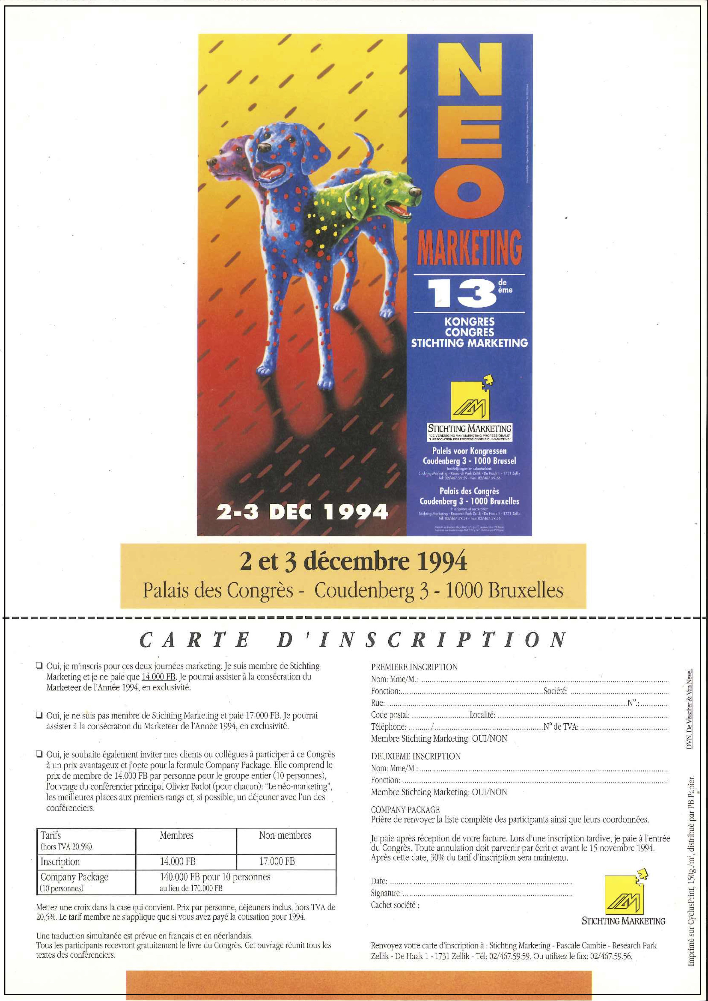 Registration card Marketing Congress 1994